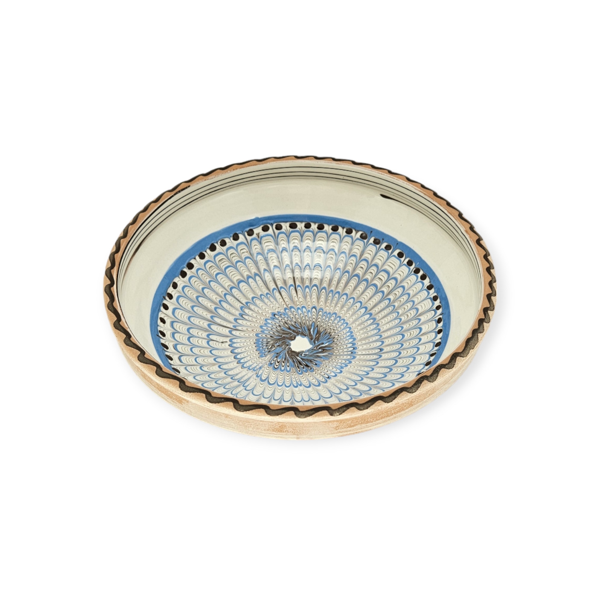 Strachina Traditionala CERAMICA DE HOREZU 19-22 cm model Coadă de Păun culoare Albastru