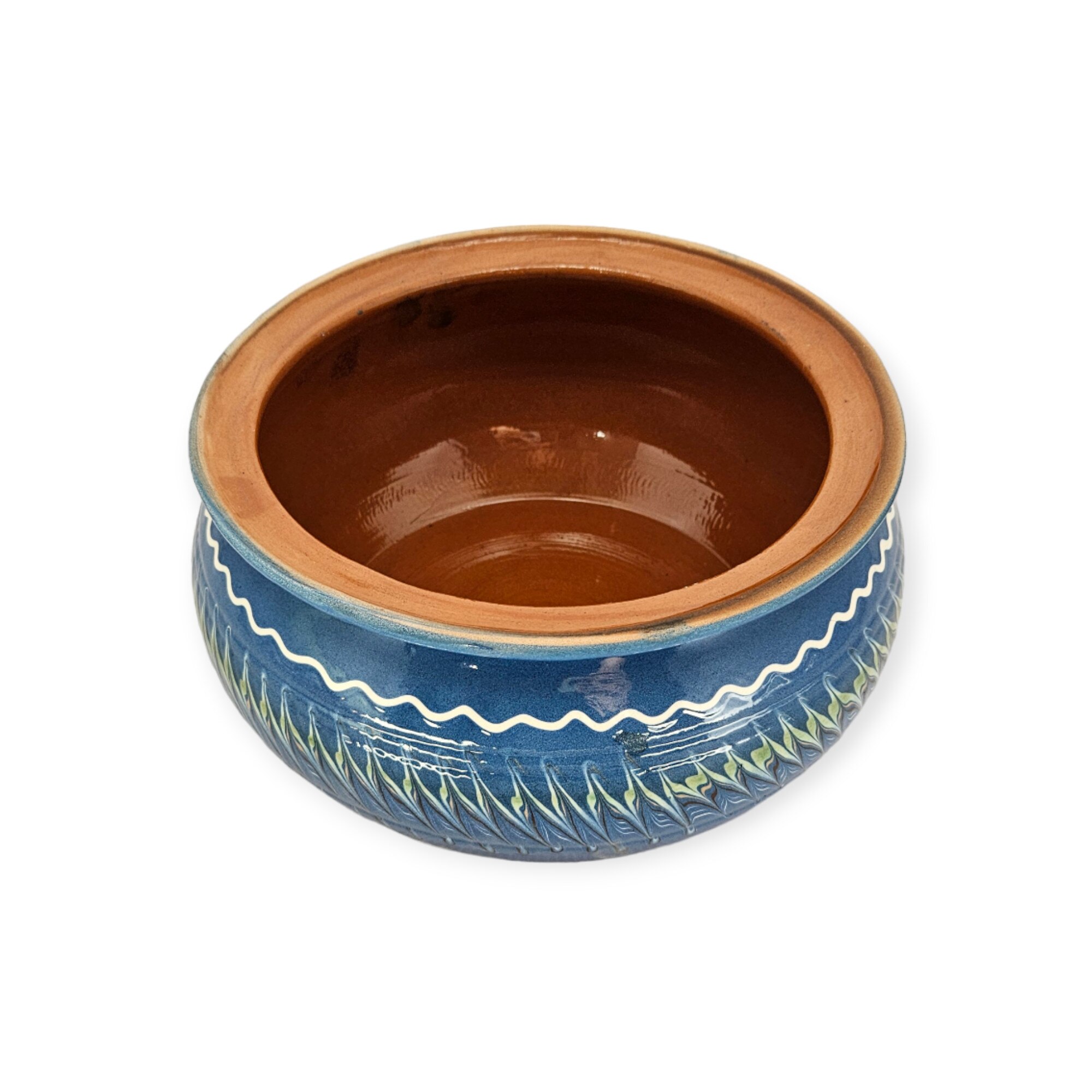 Vas de cuptor - oala de saramale, CERAMICA DE HOREZU, albastru model spic 3 litri