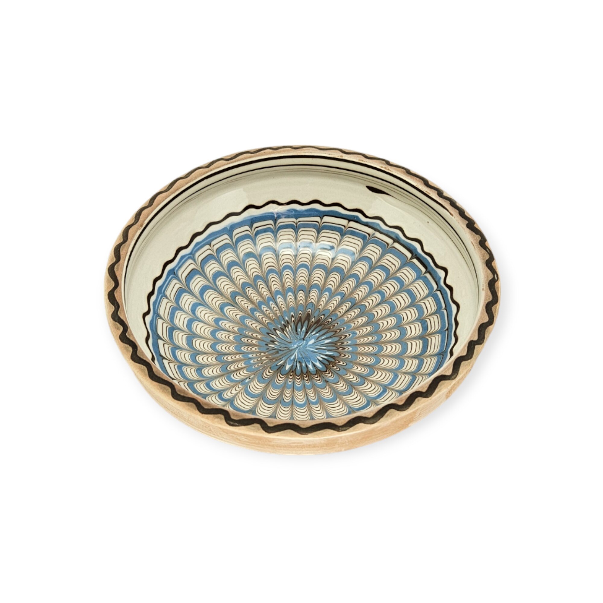 Strachina Traditionala CERAMICA DE HOREZU 16-19 cm model Coadă de Păun culoare Albastru