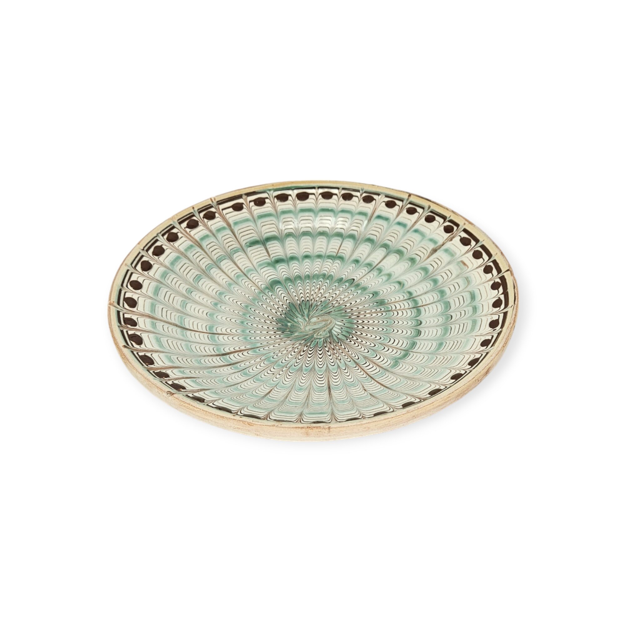 Farfurie CERAMICA DE HOREZU model Taier Traditional 19-22 cm Coadă de Păun verde