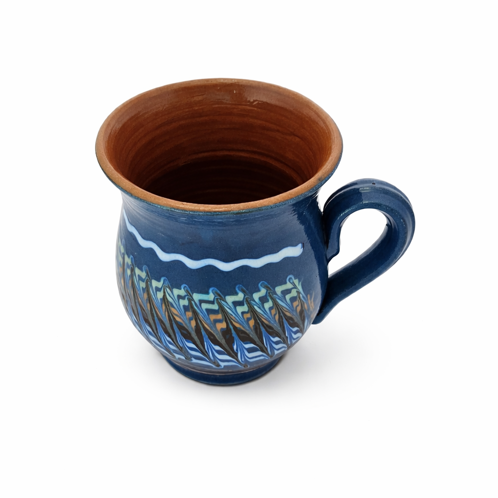 Cana traditionala de apa motiv popular spic culoare albastru cu toarta 